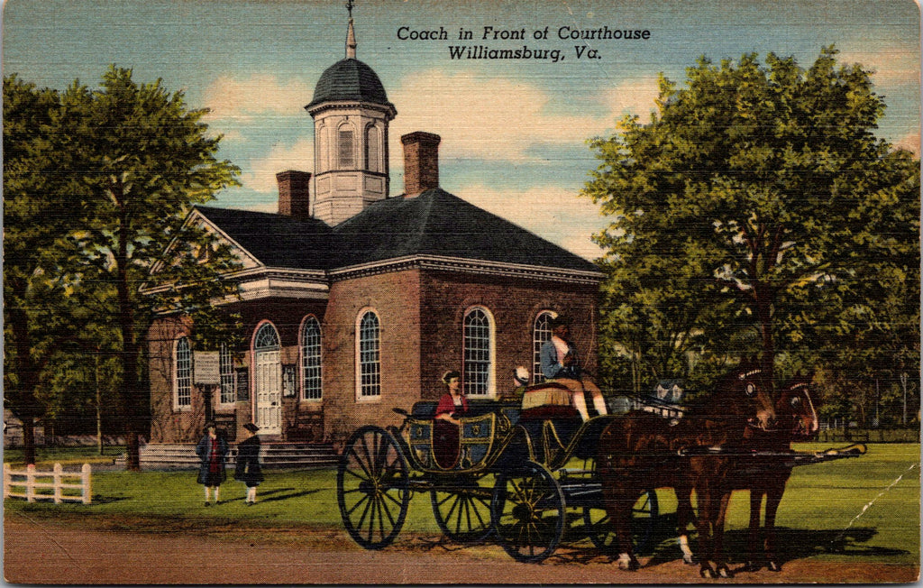 Coach In Front Of The Courthouse, Williamsburg, Virginia, USA, Vintage Post Card
