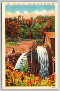 Picturesque Old Water Wheel, During Indian Summer, Vintage Post Card