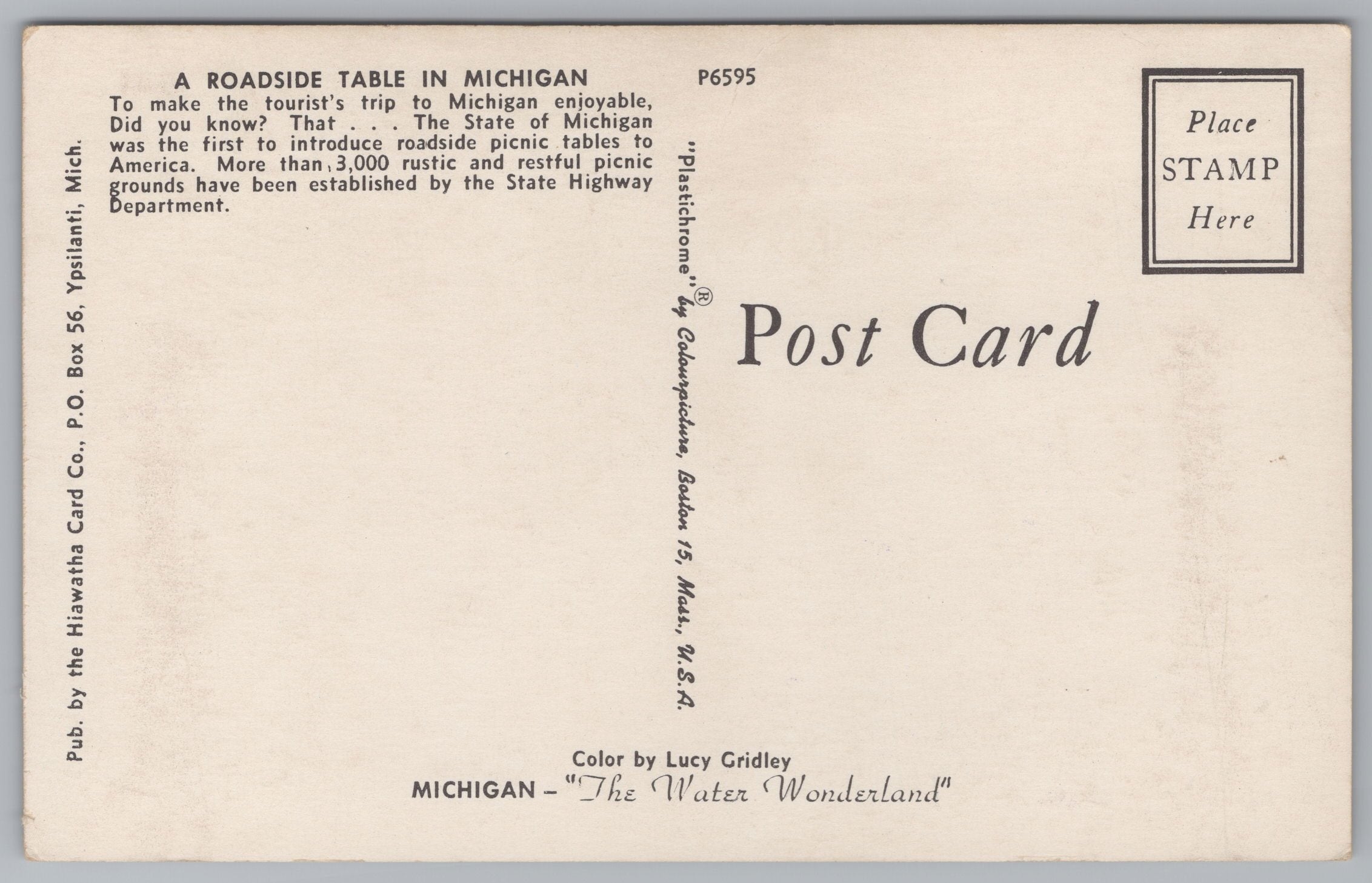 A Roadside Table In Michigan, USA, Vintage Post Card.