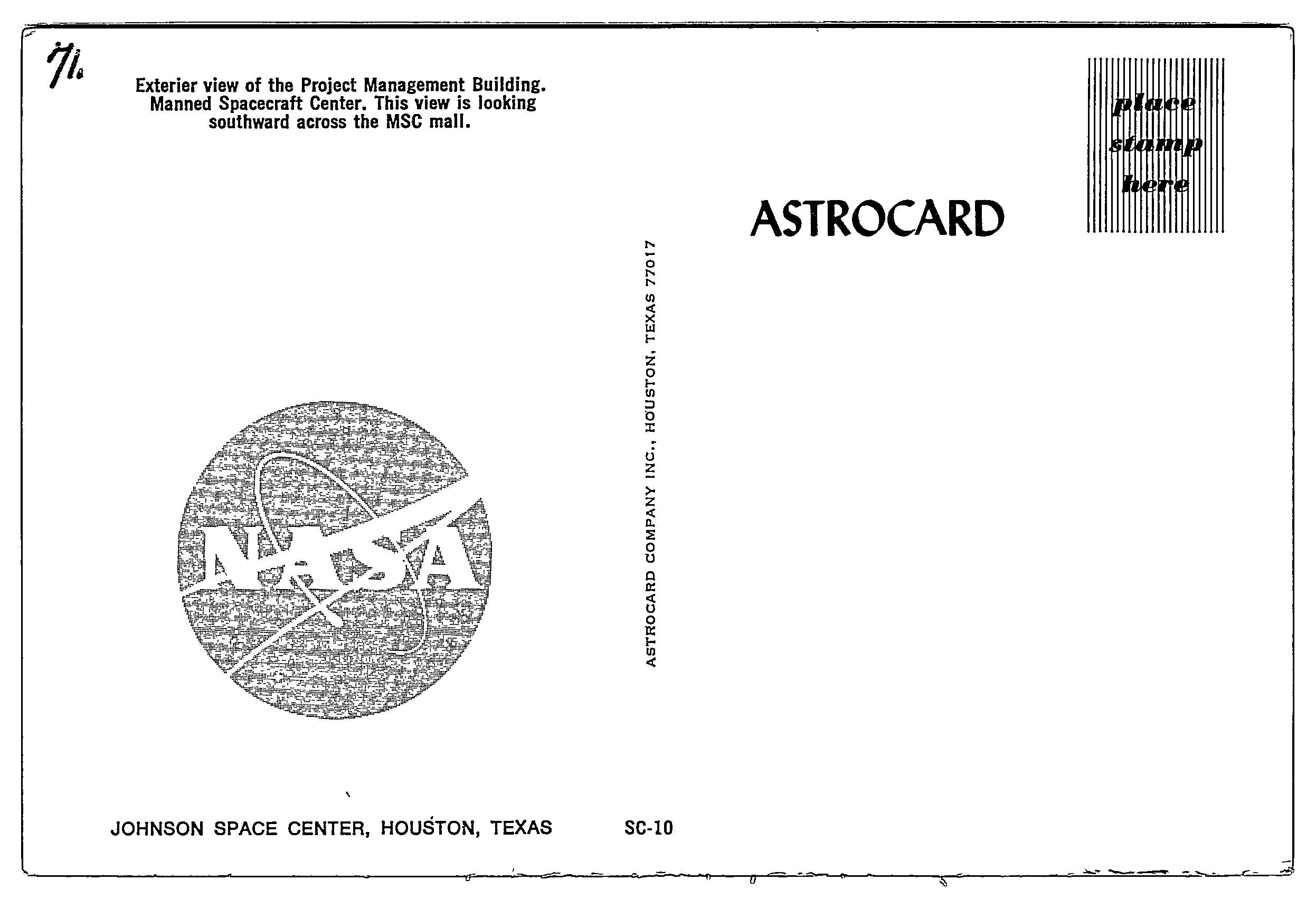 Johnson Space Center, Huston, Texas, Vintage Post Card