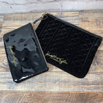 Kendall + Kylie Envelope Clutch Cosmetic Zip Pouch Gift Pack Black Patent Velvet