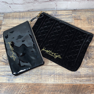 Kendall + Kylie Envelope Clutch Cosmetic Zip Pouch Gift Pack Black Patent Velvet