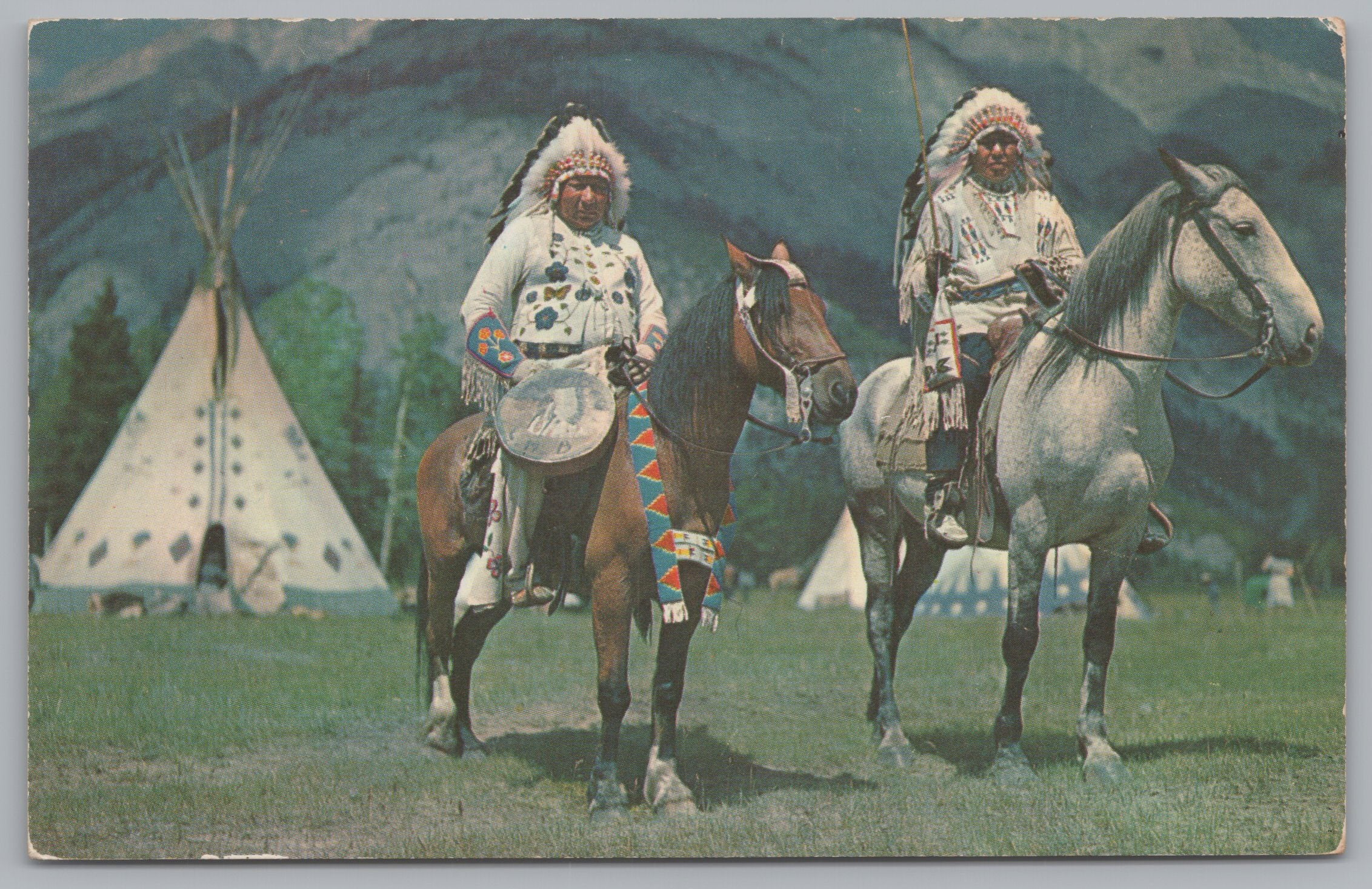 Indians Chiefs In A Native Setting, Vintage Post Card.