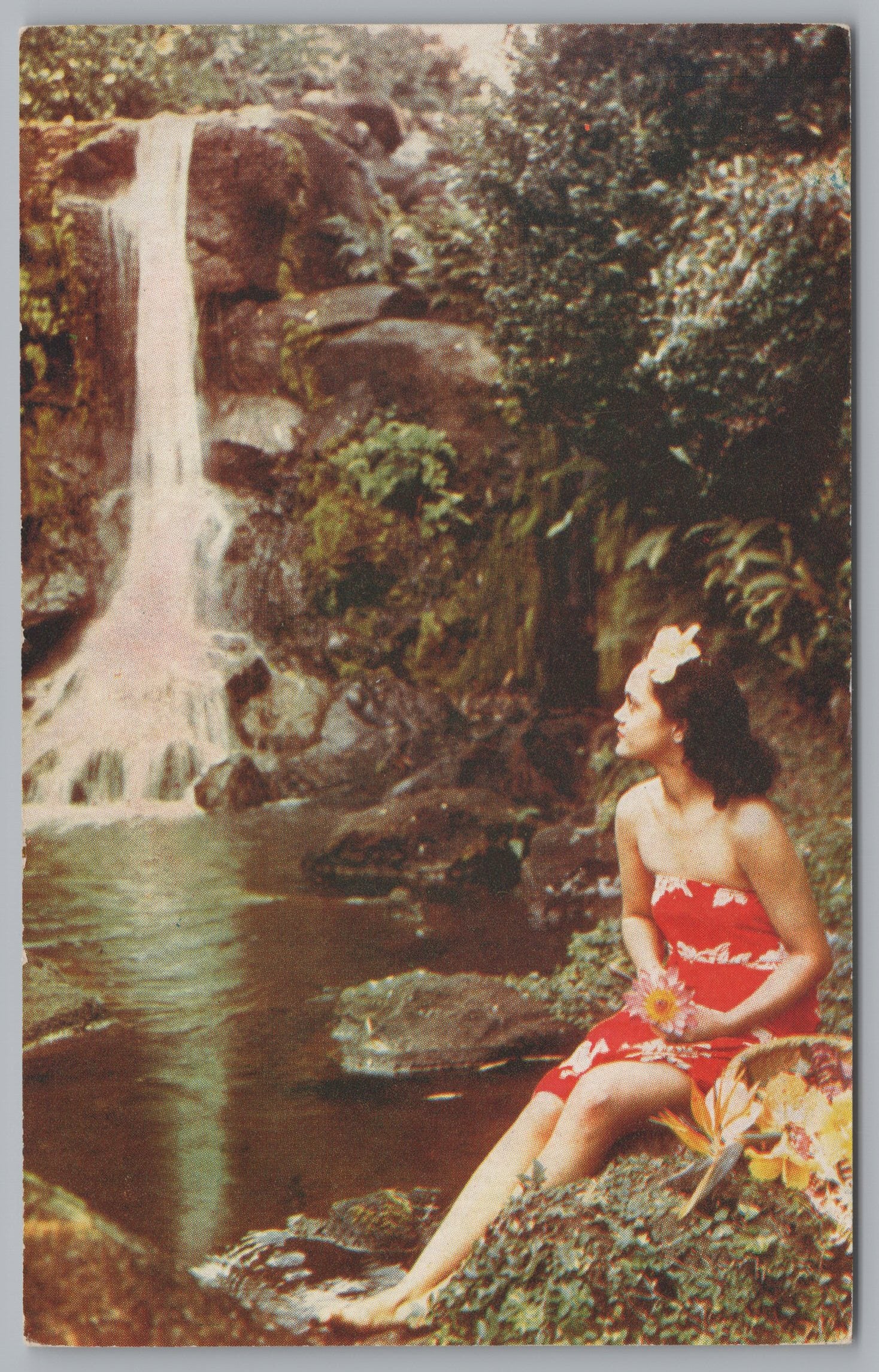 An Island Girl Photographed Near Honolulu, Hawaii, USA, Vintage Post Card.