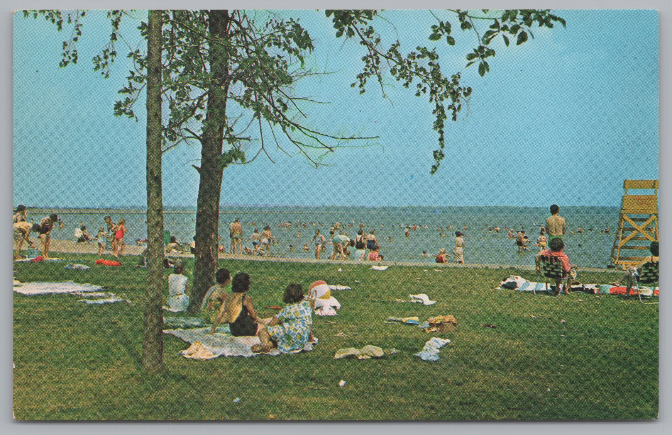 People on the Beach At Andover, Pymatuning Lake, Ohio Vintage PC
