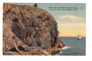 Great Head, Highest Headland, Atlantic Coast, Bar Harbor, Maine, Linen VTG PC
