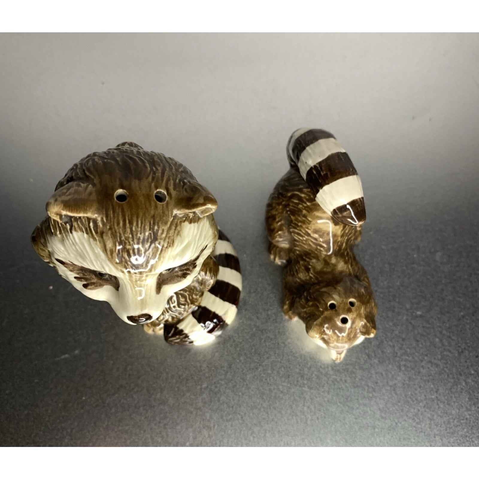 Vintage Racoon Love Salt & Pepper Shakers Mother Baby Ceramic-Read Description