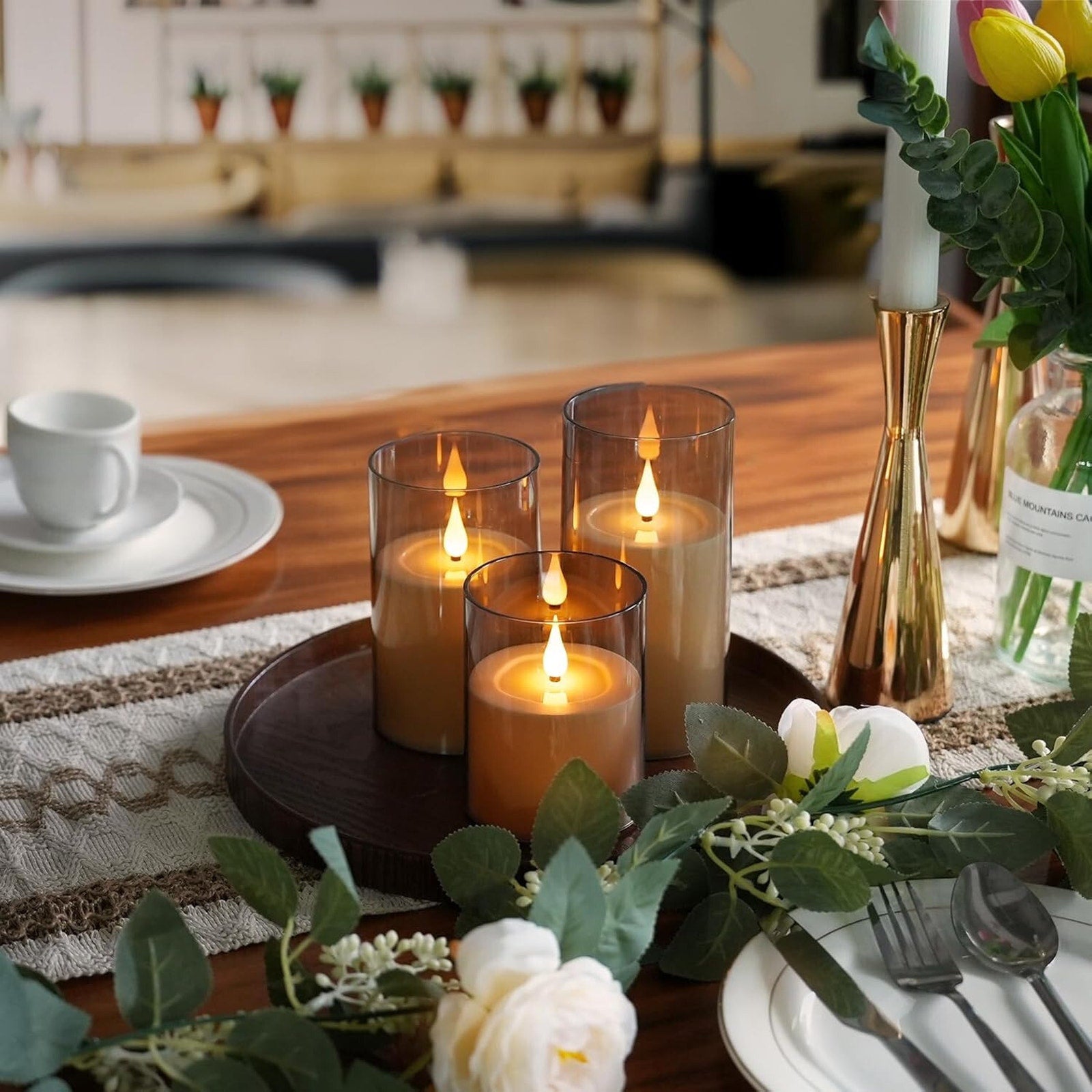 Flameless Pillar Candles Battery Operated Set of 8, LED Candles w/Remote 3 Sizes