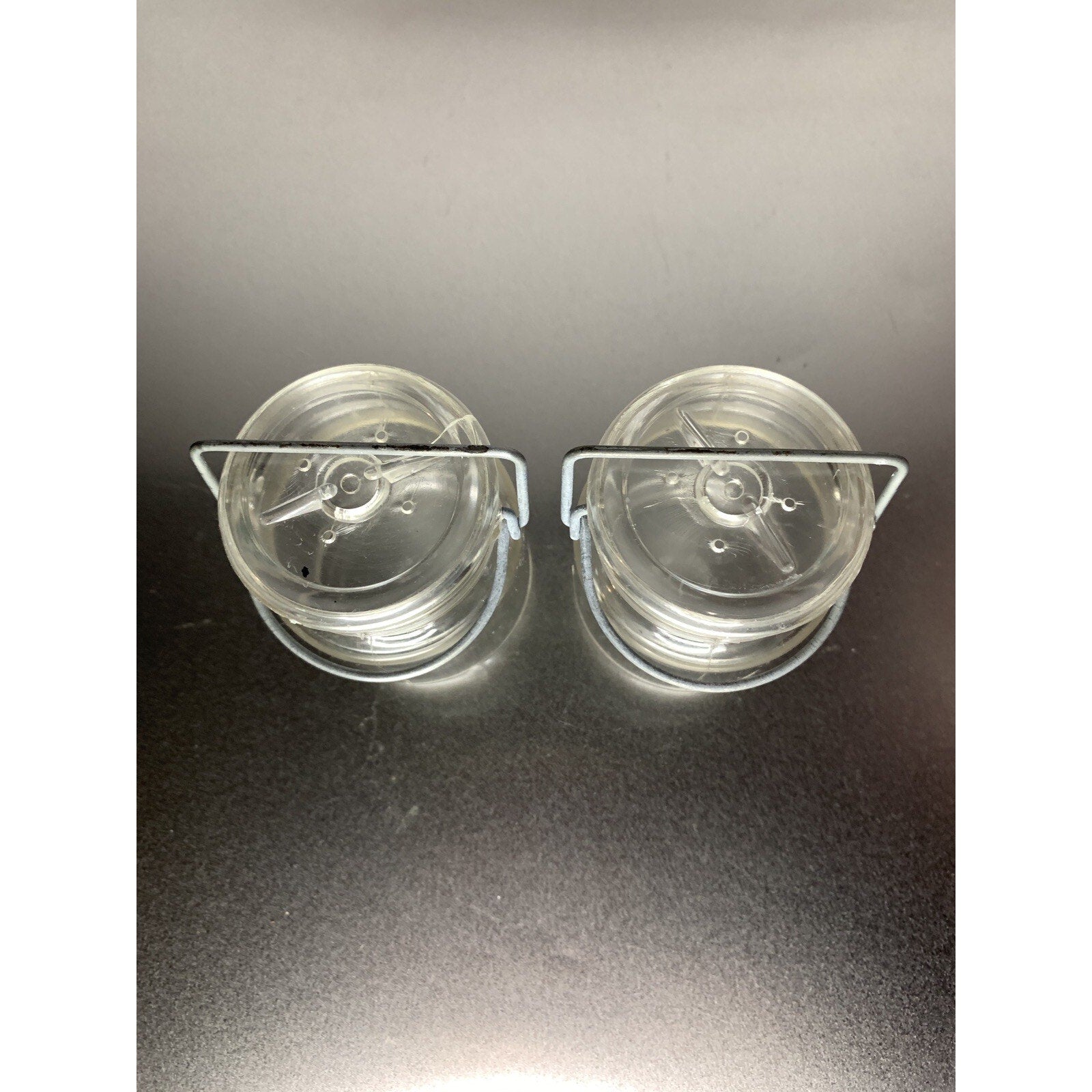 Vintage Wire Bale Clear Plastic Canister Salt & Pepper Shakers Hong Kong