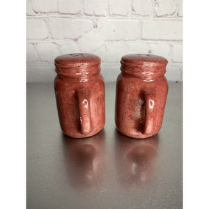 Vintage Mason Jar Ceramic Speckled Coated Salt & Pepper Shakers Burgundy