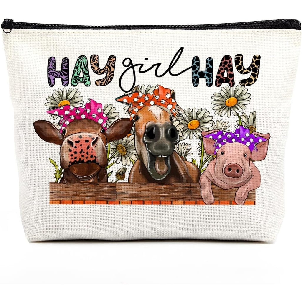 Duo Canvas Cosmetic Bags Horse, Pig, Donkey & Squirrel Advice Makeup Bags(Set of 2)
