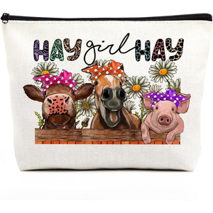 Duo Canvas Cosmetic Bags Horse, Pig, Donkey & Squirrel Advice Makeup Bags(Set of 2)