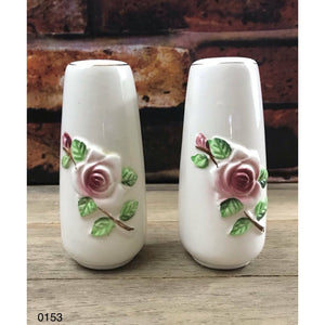 Vintage Mid-Century Ceramic Raised Rose Meal Prayers Salt & Pepper Shakers
