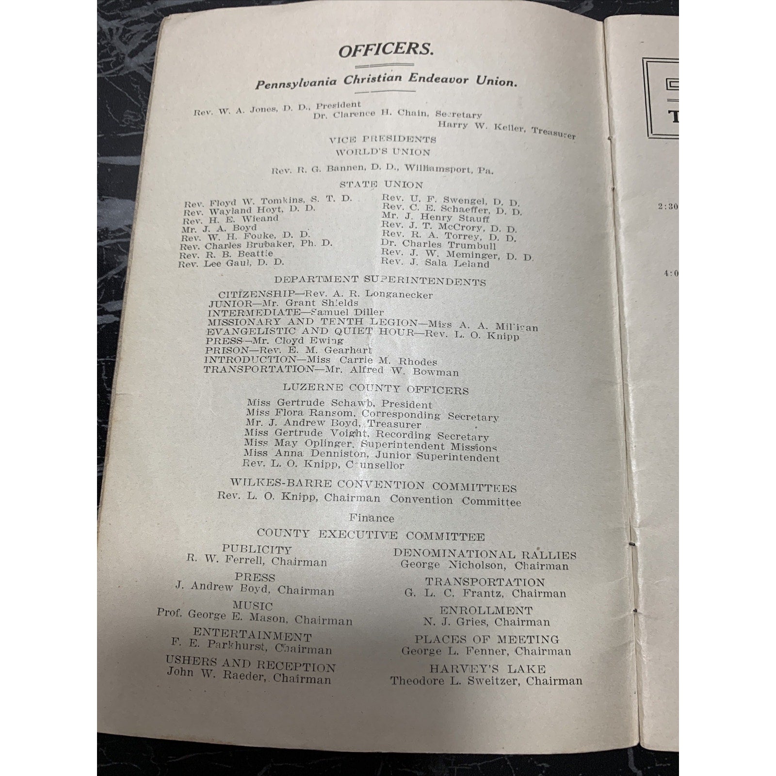 1912 Pennsylvania State Christian Endeavor Union Convent Booklet Wilkes-Barre PA