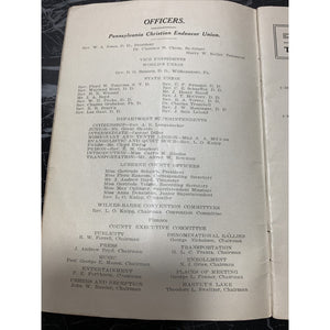 1912 Pennsylvania State Christian Endeavor Union Convent Booklet Wilkes-Barre PA