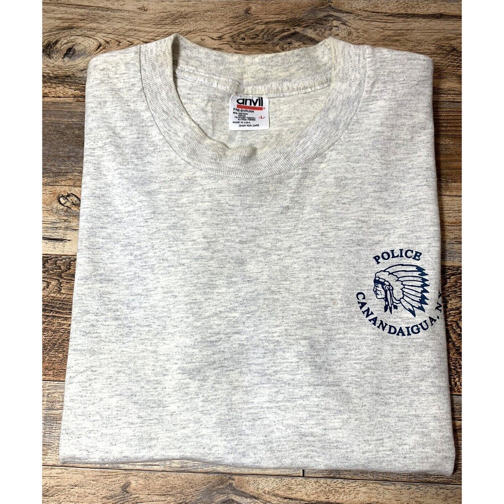 Canadaigua NY Grey Police T-Shirt, Pre-Shrunk Cotton-Large Made In USA