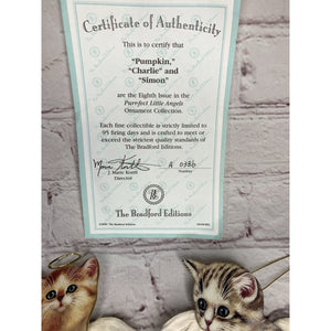 Bradford Editions Purr-fect Little Angels Ornaments (2) Charlie & Simon w/COA