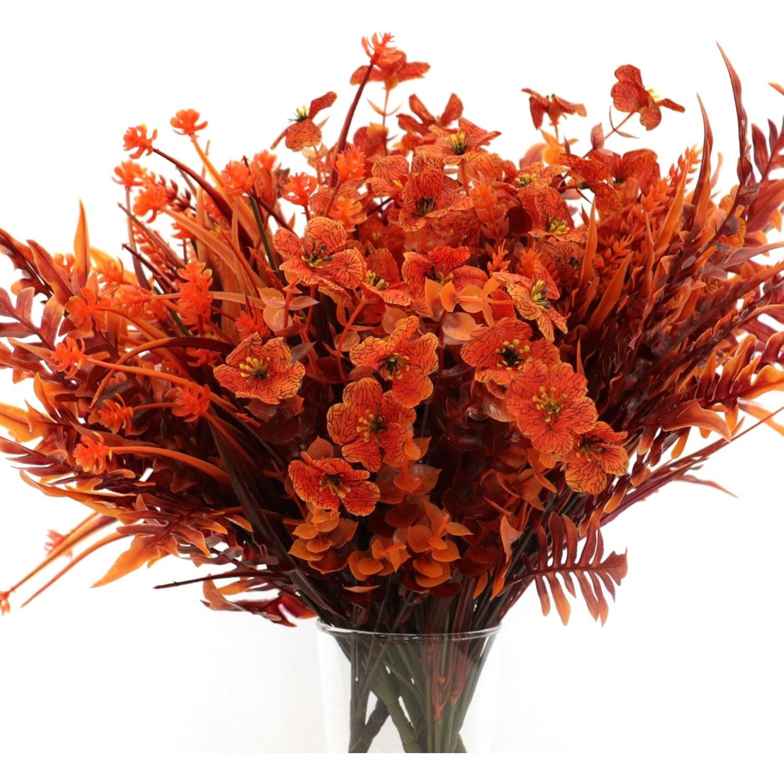 16 Bundles Artificial Faux Fall Mums Flowers Plants UV Resistant Mixed Orange