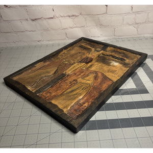 Rustic Carved Wood Art Decor Plaque Handmade Jesus Crucifixion Scene