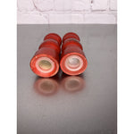 Vintage Round Wood Salt & Pepper Shakers Red w/Handpainted Floral Design