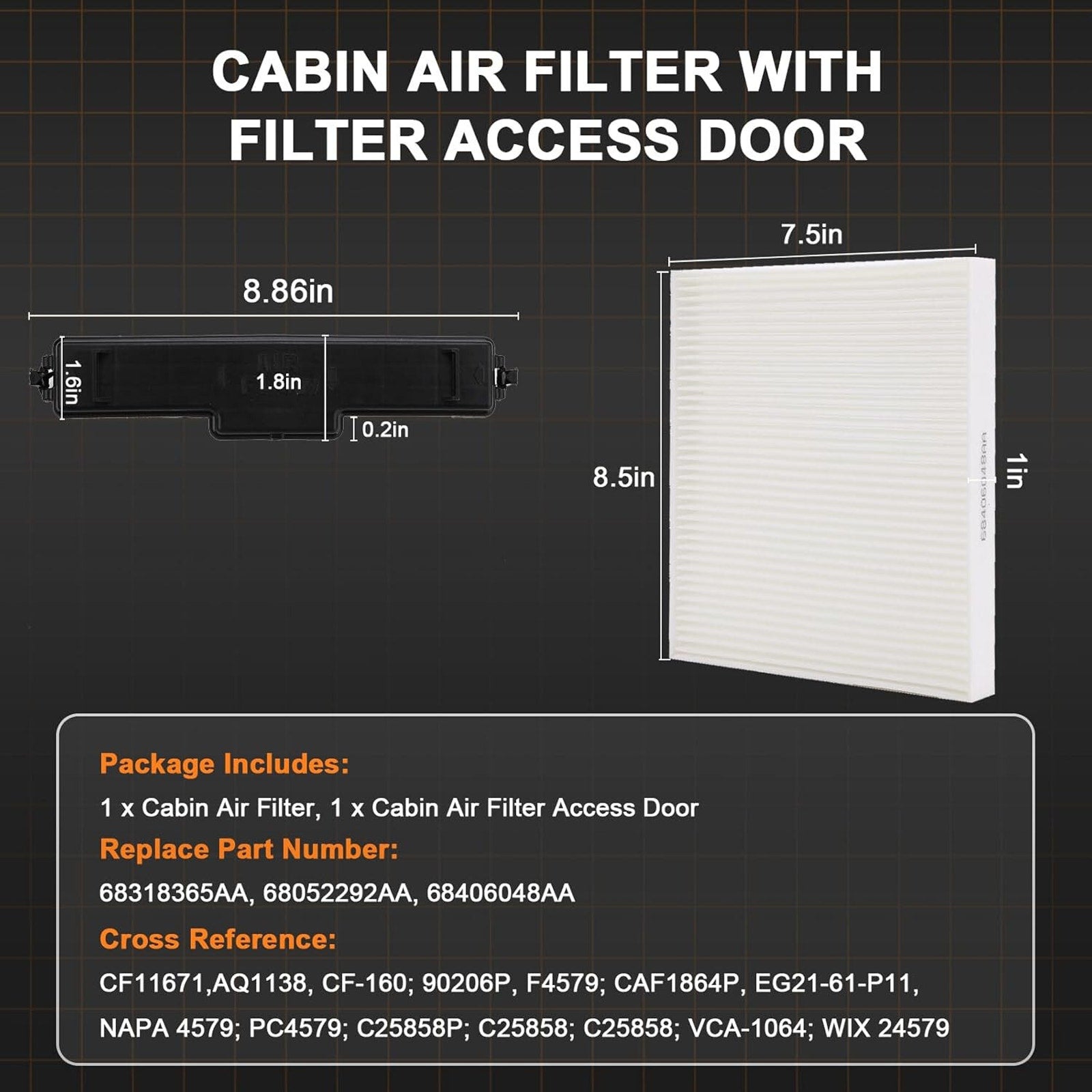 Cabin Air Filter & Filter Access Door Kit Part # 68318365AA, 68052292AA