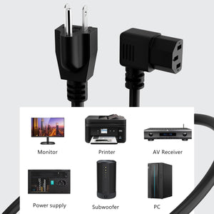 3-Prong Straight to 90 Degree Angled Plug Replacement Power Cord 15 Ft, Heatproof Flexible Durab