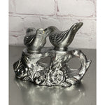 Vintage Silver Plastic Bird Salt & Pepper Shakers Tree Branch Caddy