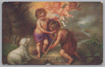 A Painting Of The Infant Jesus Christ And Saint John, Madrid, Italy, Vintage Post Card.