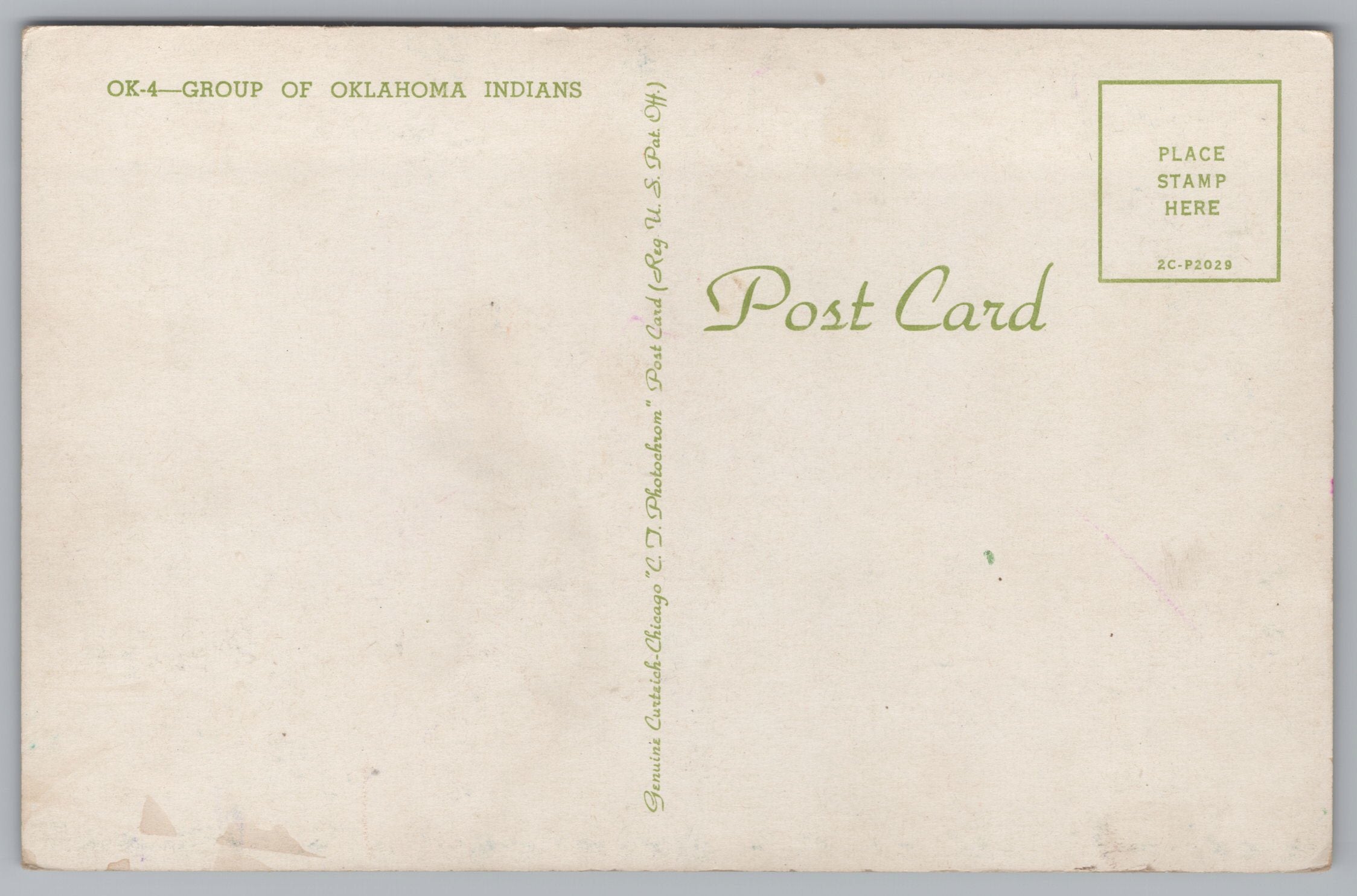 OK-4 Group Of The Oklahoma Indians, Vintage Post Card.