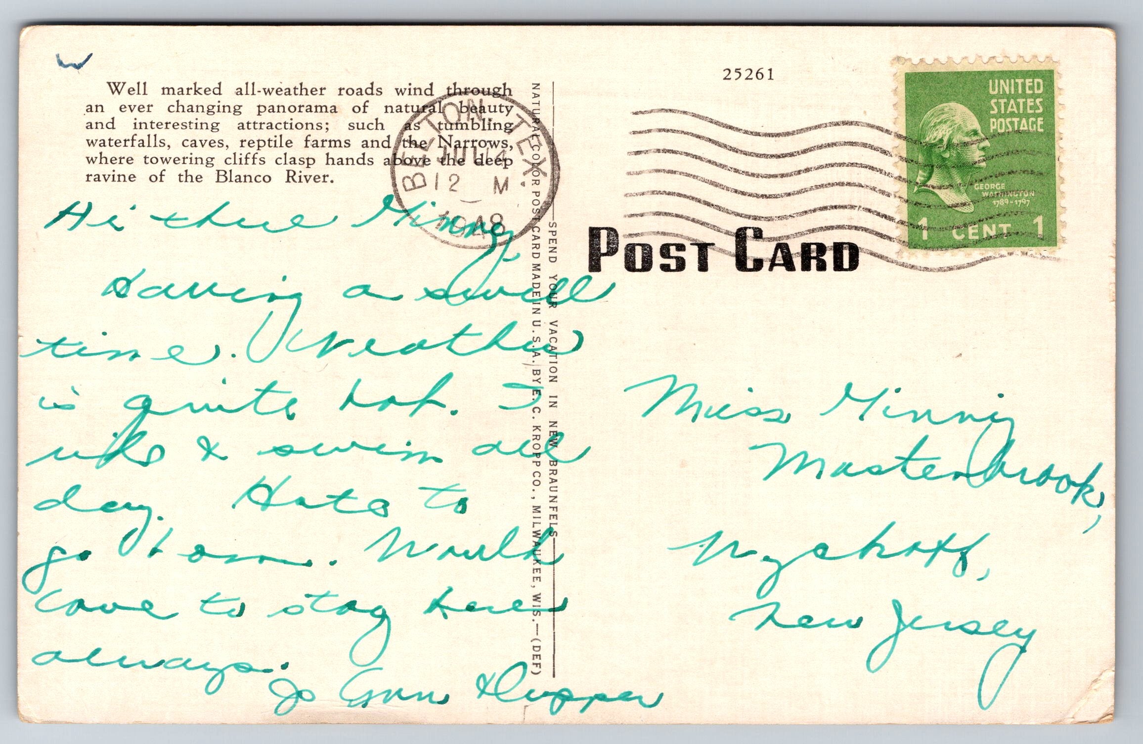 The Narrows, Blanco River, New Braunfels, Texas, Vintage Post Card