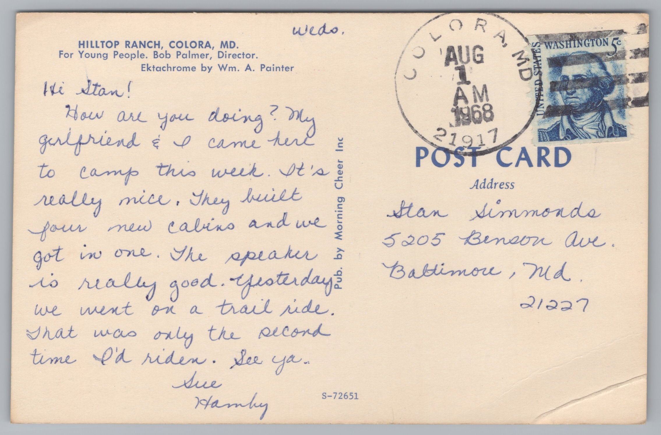 Hilltop Ranch, Colora, Maryland, USA, Vintage Post Card