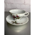 Vintage English rose teacup and saucer made in Japan, porcelain china with gold trim, floral pattern
