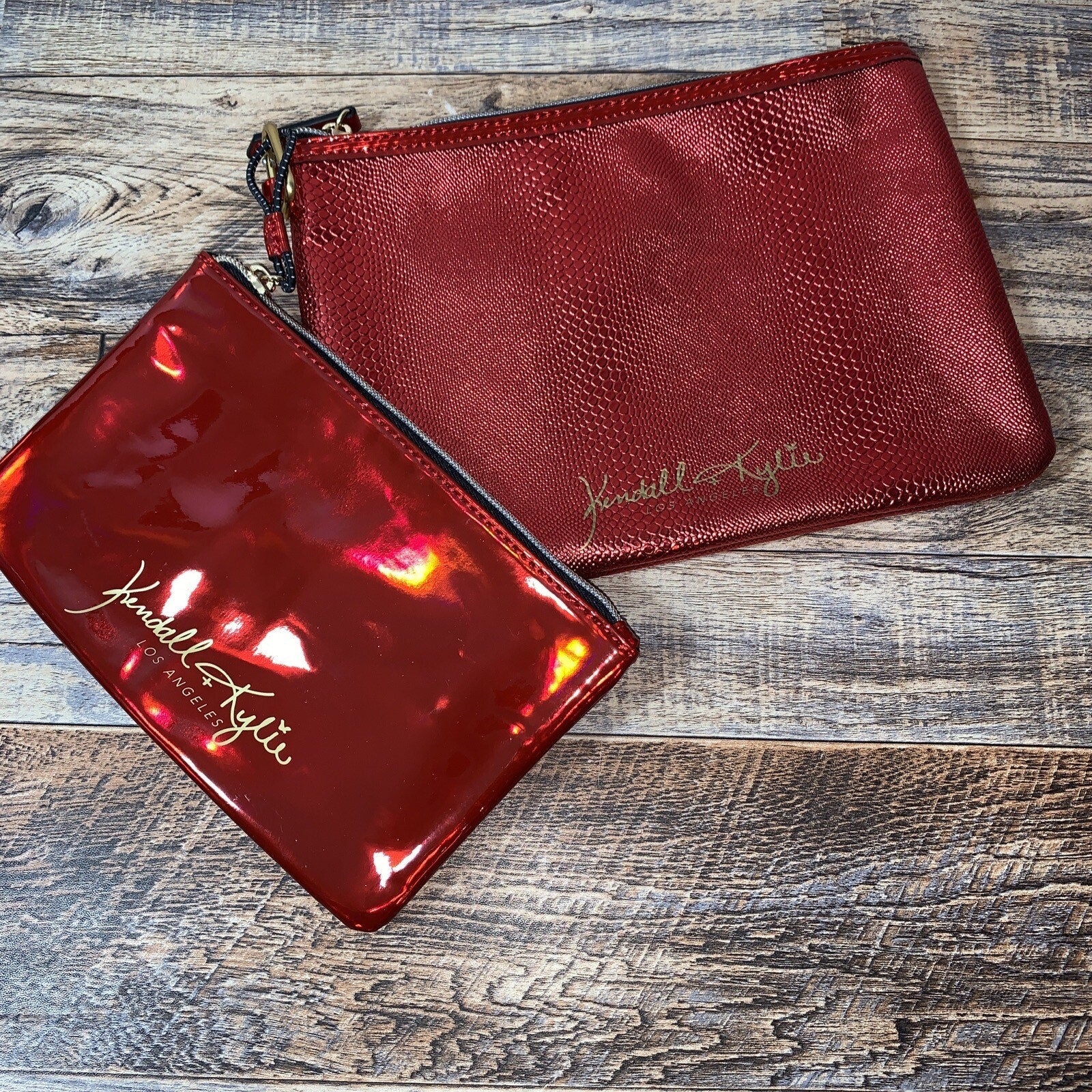Kendall + Kylie Envelope Clutch Cosmetic Zip Pouch Gift Pack Patent Red Set