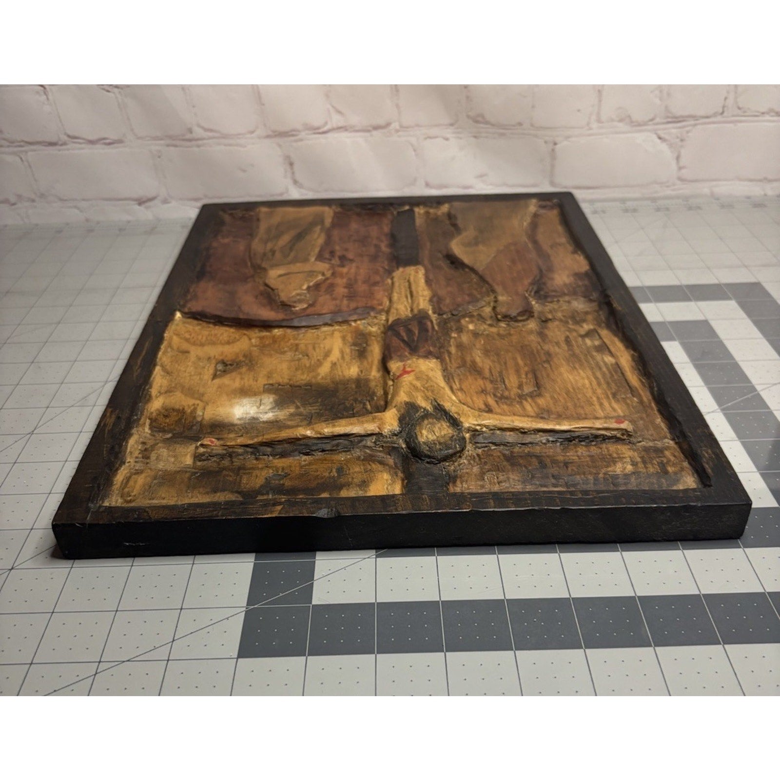 Rustic Carved Wood Art Decor Plaque Handmade Jesus Crucifixion Scene