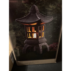 Japanese Style Solar Garden Stone Pagoda Lantern Resin Statue Zen Ornament