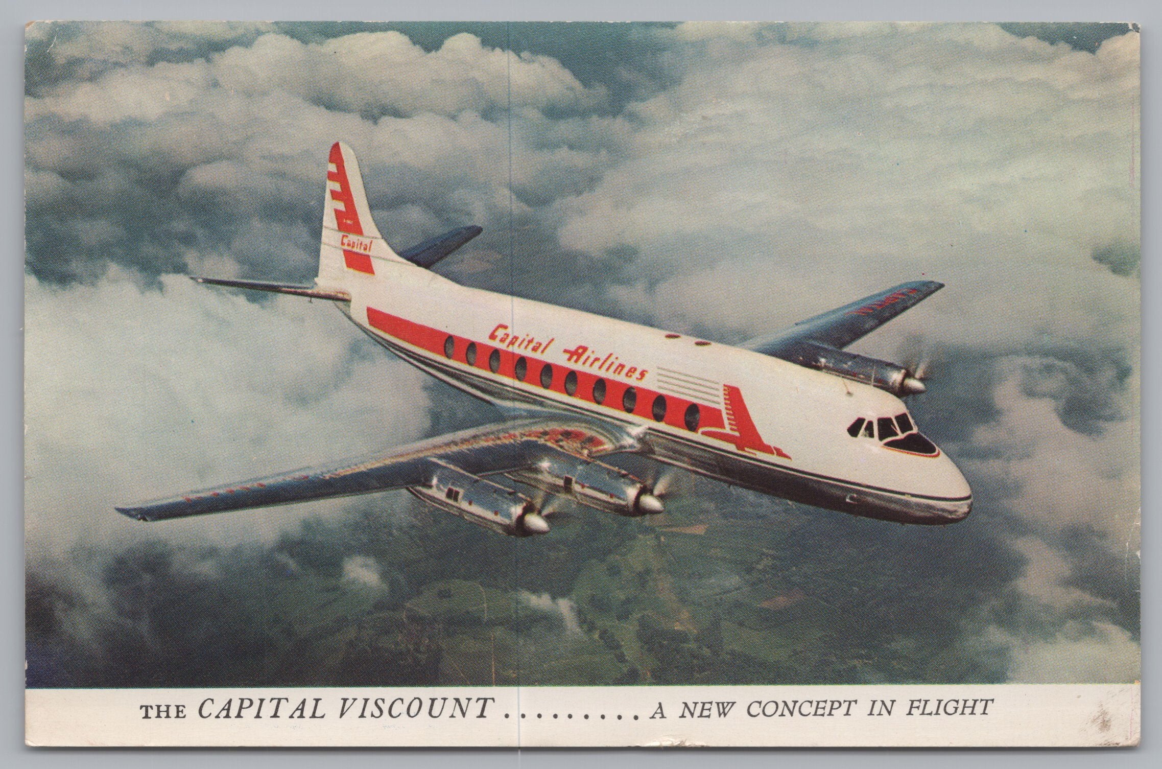 Capital Airline Viscount Airplane In Flight, Vintage Post Card