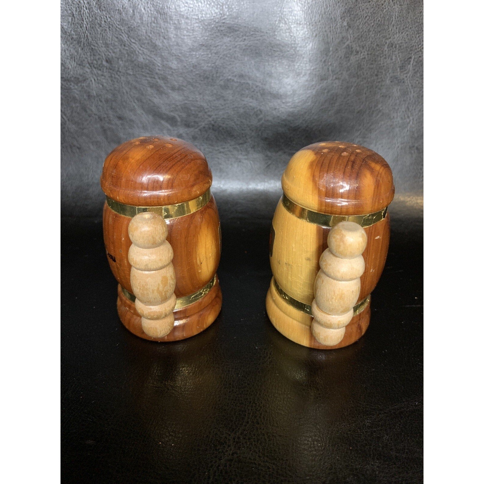 Vintage Wood Burlington Iowa Souvenir Salt & Pepper Shakers