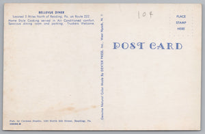 Bellevue Diner, Reading, Pennsylvania, Vintage Post Card.