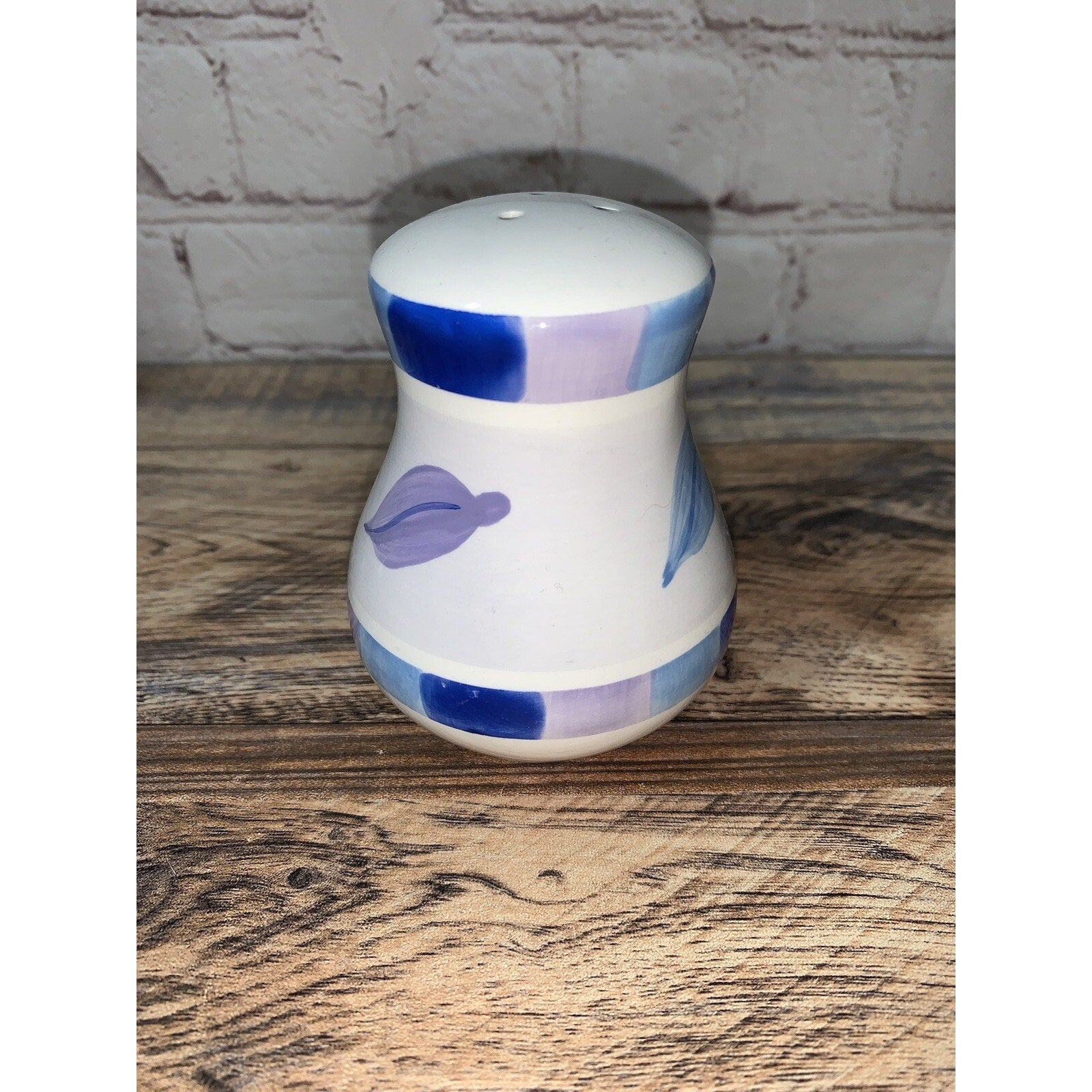 Vtg Ceramic Leaf White Salt Shaker, Blue Purple Leaves, Replacement