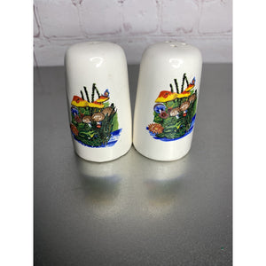Vintage Mushroom Pond Frog Salt & Pepper Shakers Ceramic Taiwan 1970s