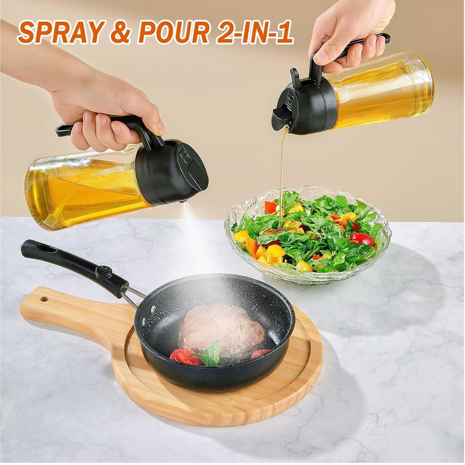16oz Glass Olive Oil Sprayer - 2 in 1 Spray & Pour Olive Oil Dispenser w/Labels