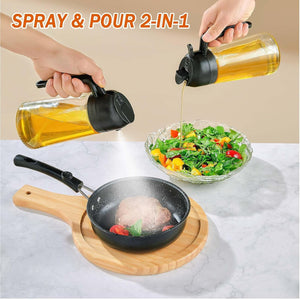 16oz Glass Olive Oil Sprayer - 2 in 1 Spray & Pour Olive Oil Dispenser w/Labels