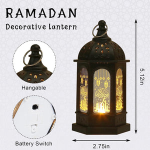 2 Pieces Ramadan Lanterns 5.2"h Retro Hanging Lamp, Tabletop, Transparent Glass