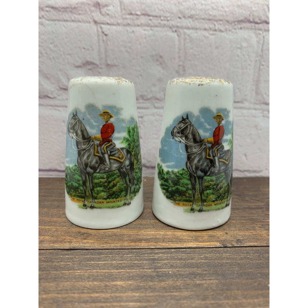 Vintage Canadian Salt & Pepper Shakers, Royal Mounted Police, Maple Leaf- Japan 1950s