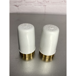 Vintage Retro Column Pillar Salt & Pepper Shakers White Gold Plastic