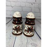 Vintage MCM Brown on White Pattern Ceramic Glazed Salt & Pepper Shakers