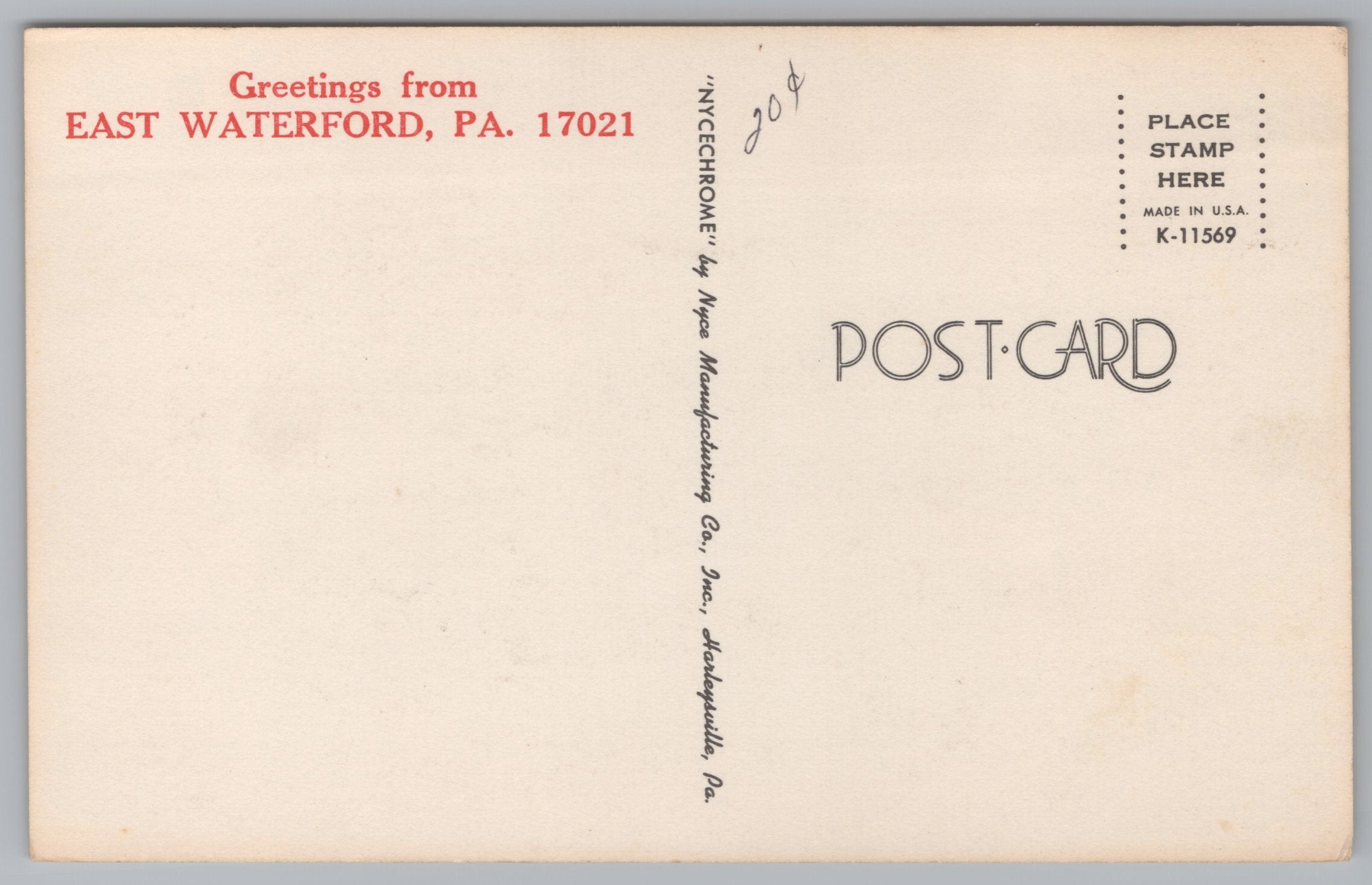 Greeting Card From East Waterford, Pennsylvania, USA, Vintage Post Card