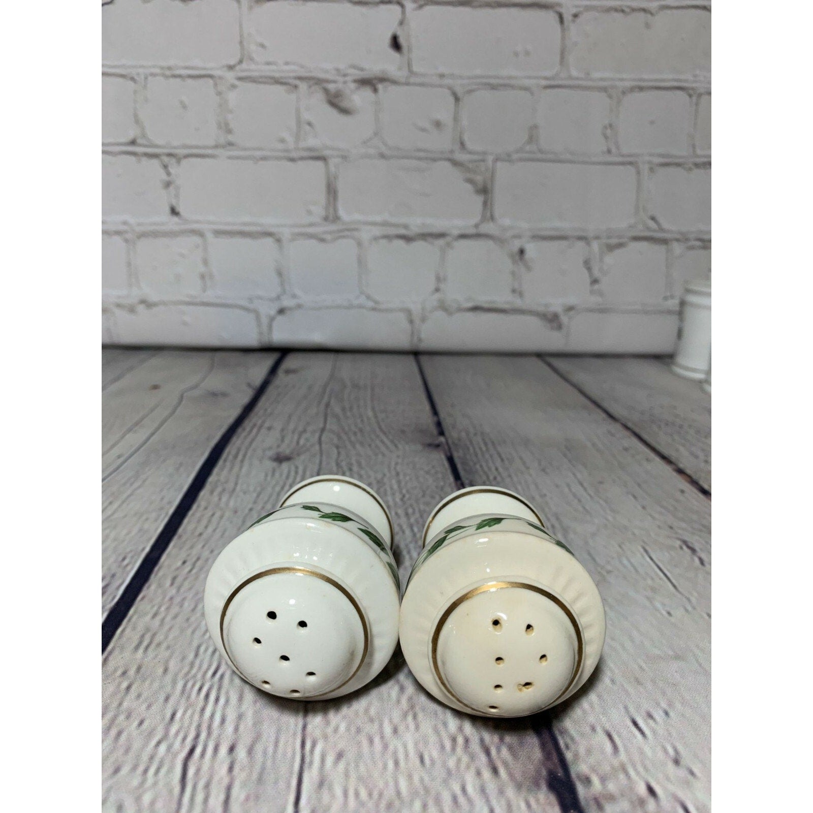 Vintage MCM White Rose Vines Handpainted Fine Porcelain Salt & Pepper Shakers