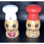 Vintage Large Wood Chef Cat Salt & Pepper Shakers Japan 1950s