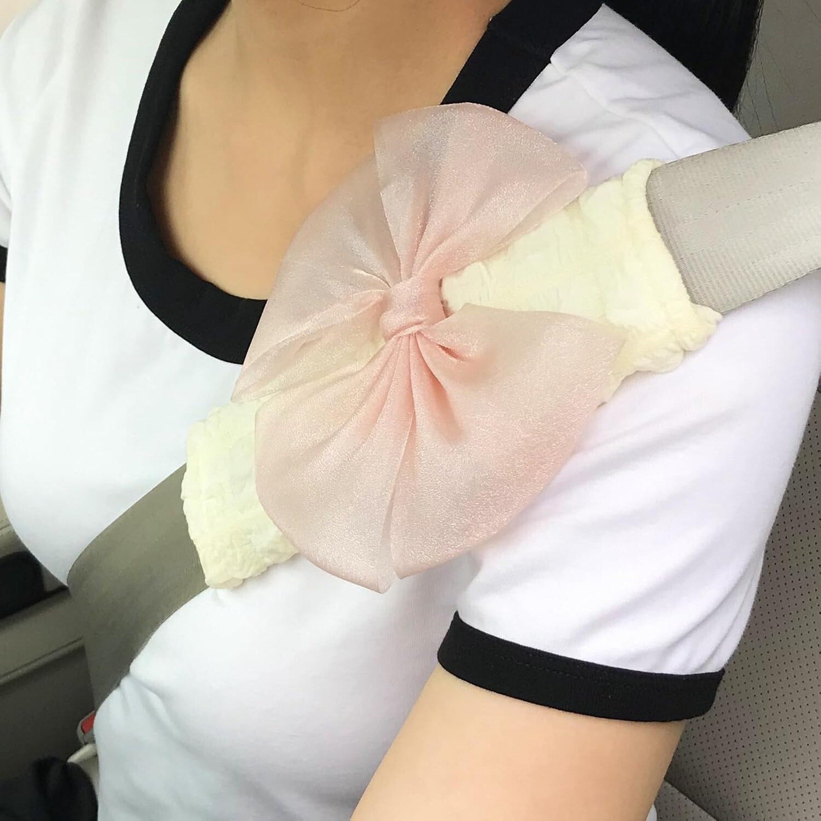 Seat Belt Cover Pad, w/Pink Bow for Women, Soft Seat Belt Covers Set of 2
